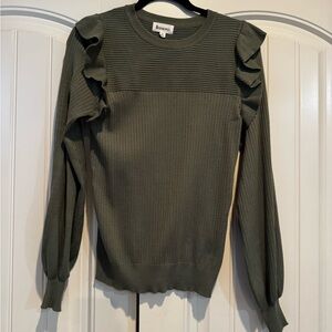 Kensie Olive Green Ruffle Sleeve Blouse